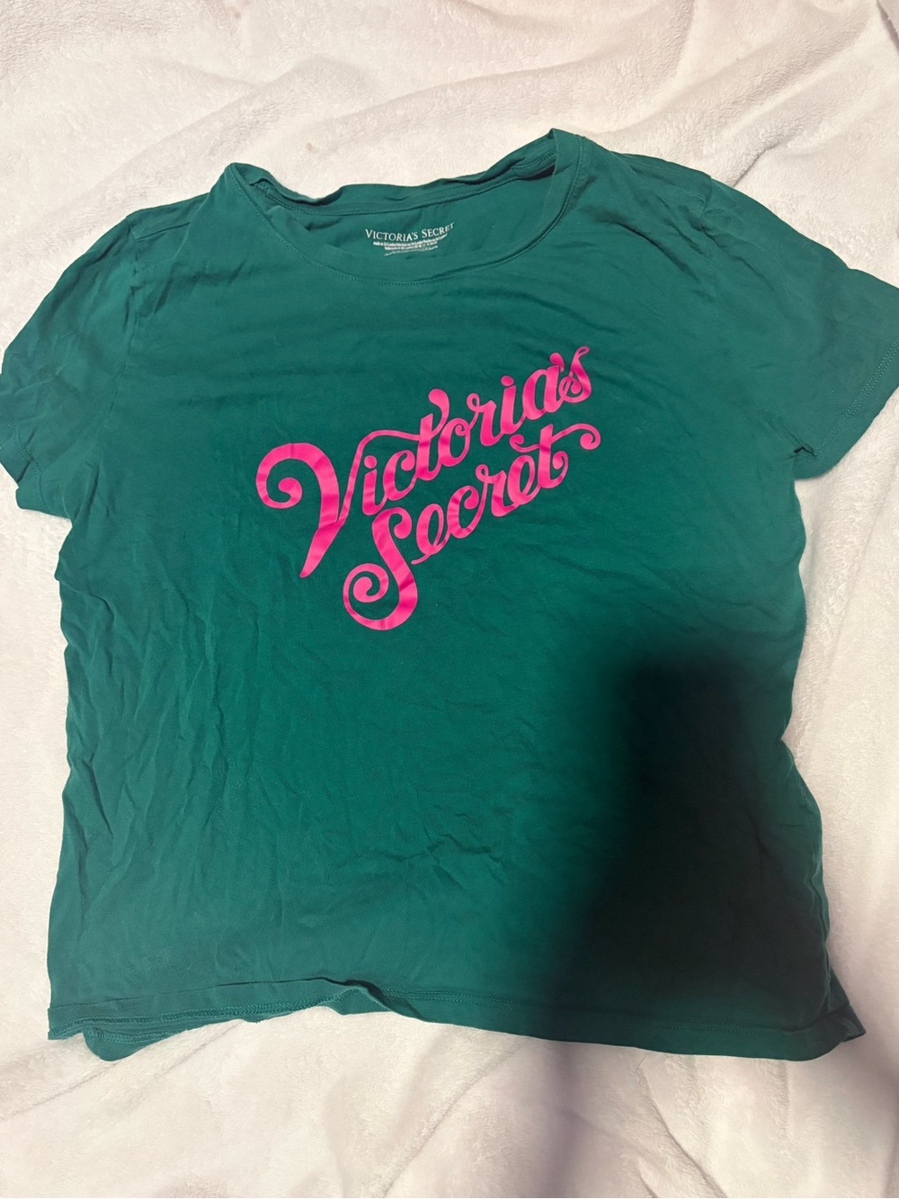 Victoria's Secret Teal Tee with Bright Pink Script Logo